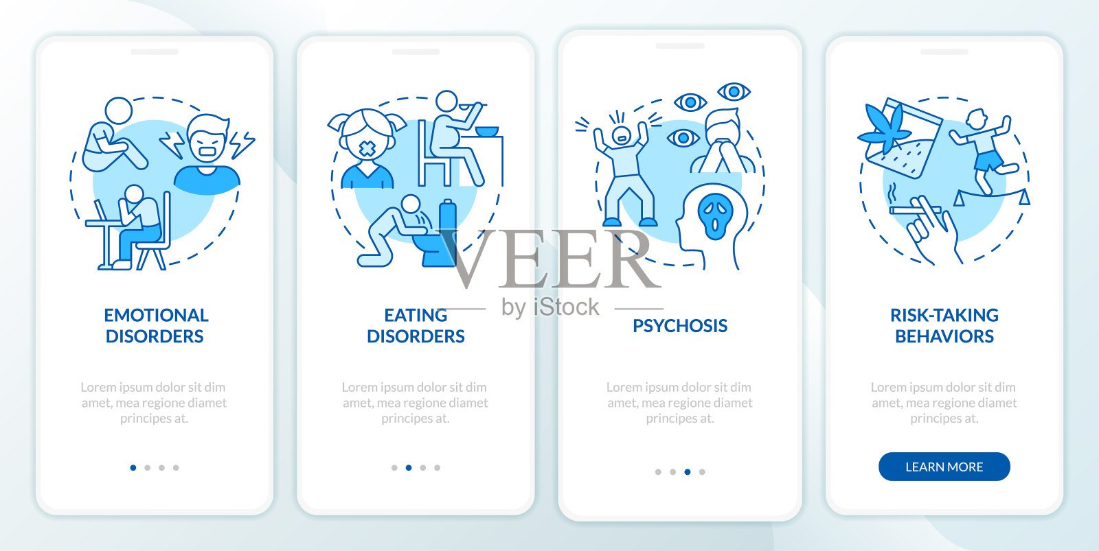 常见的青少年障碍蓝色登机移动应用程序屏幕插画图片素材