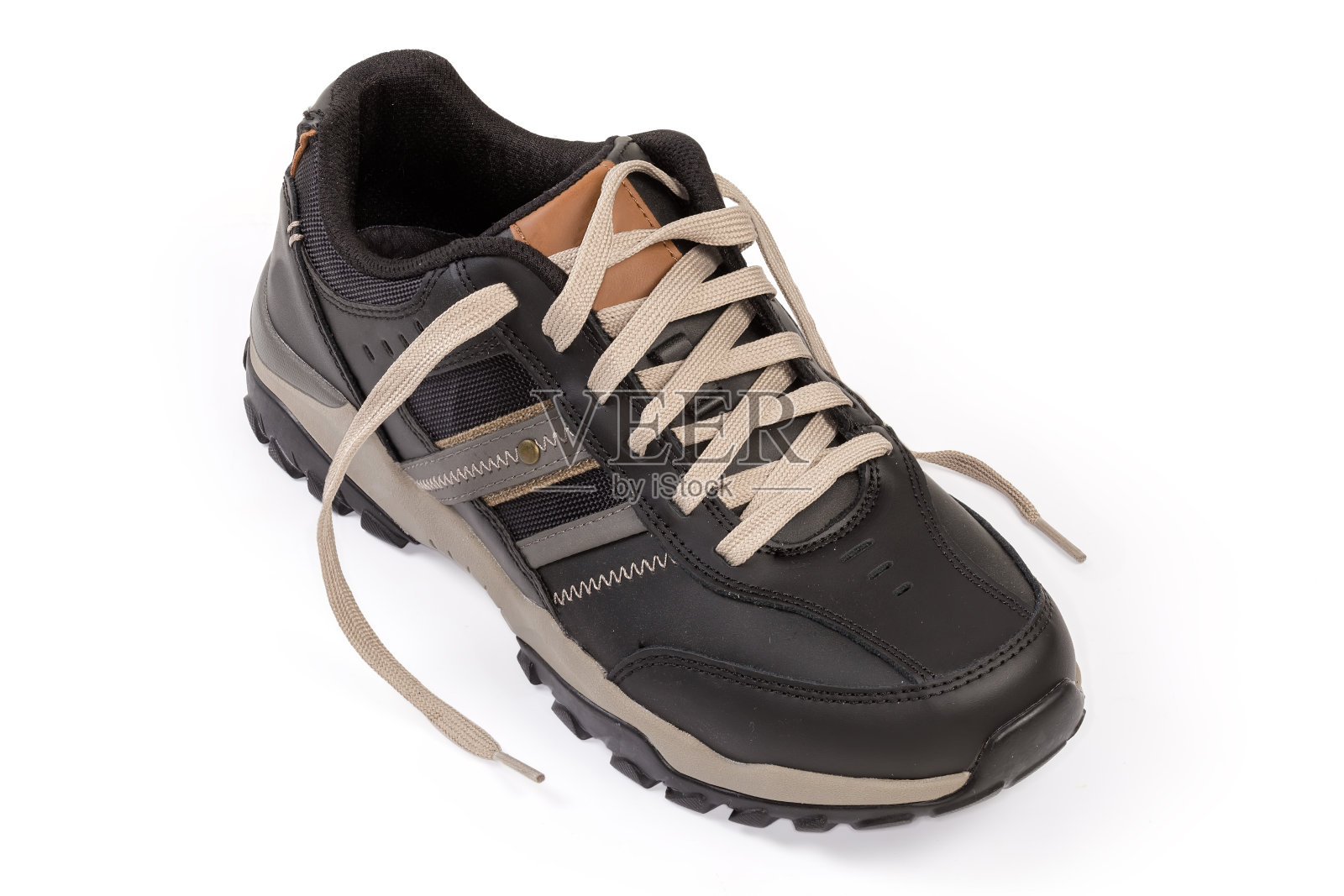 一种新的系带皮革黑色男子运动风格靴子照片摄影图片