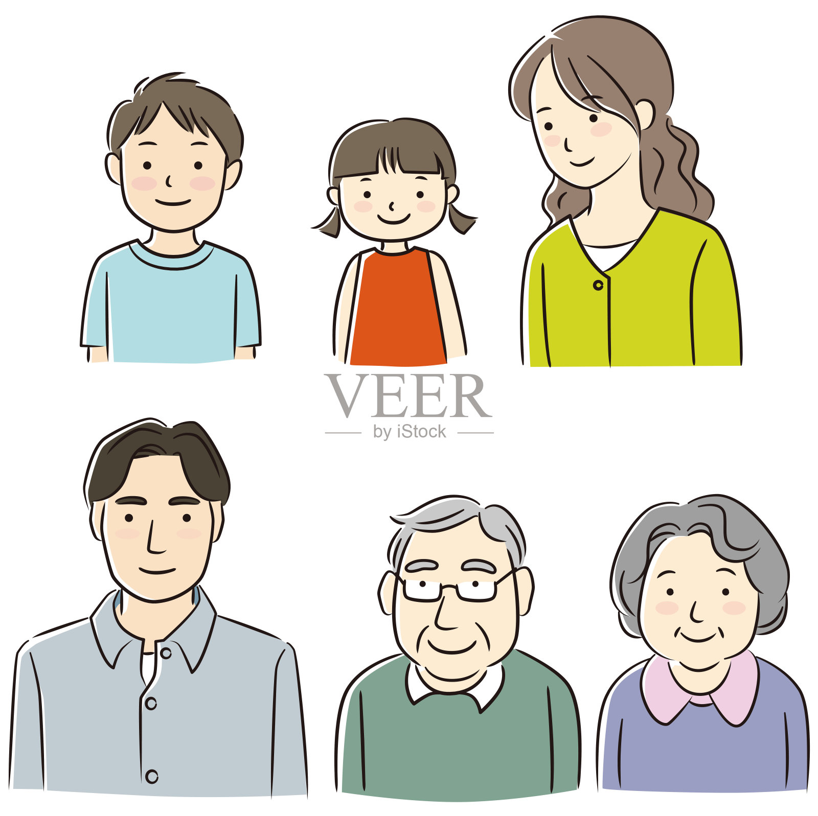 第三代家庭上半身矢量插图插画图片素材