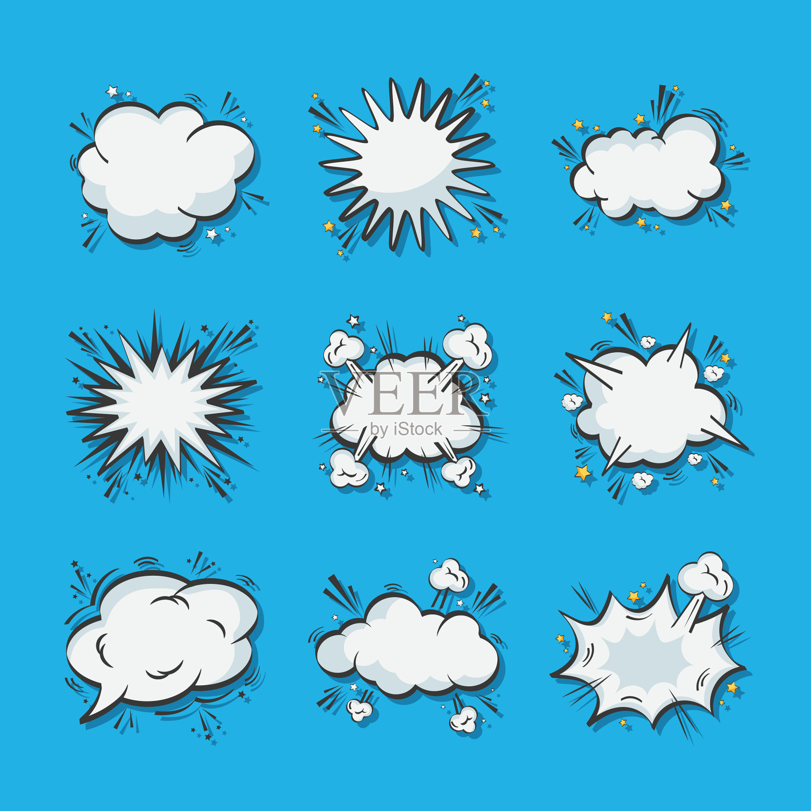 9个带有语音泡泡的流行艺术图标插画图片素材