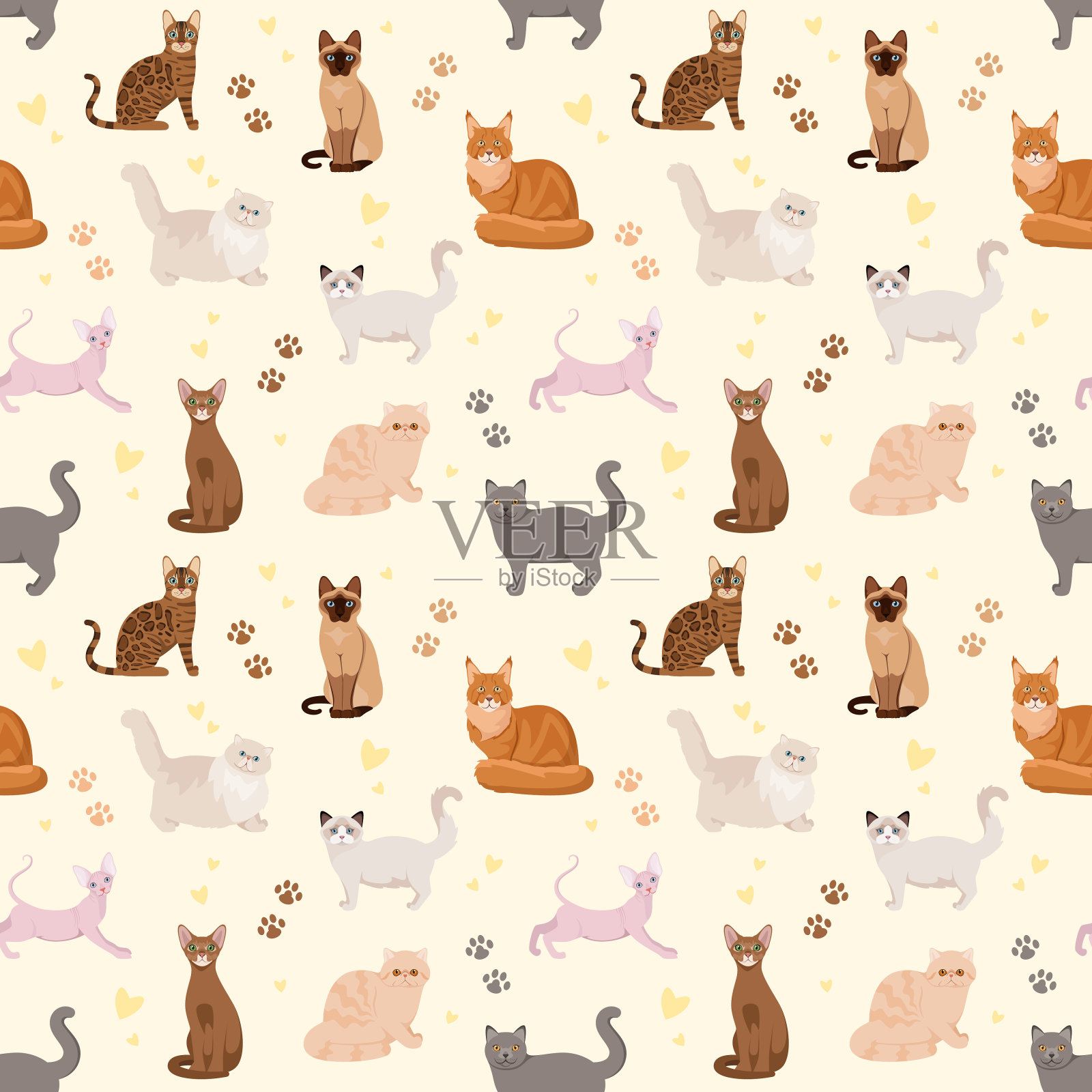 无缝图案与可爱的猫插画图片素材