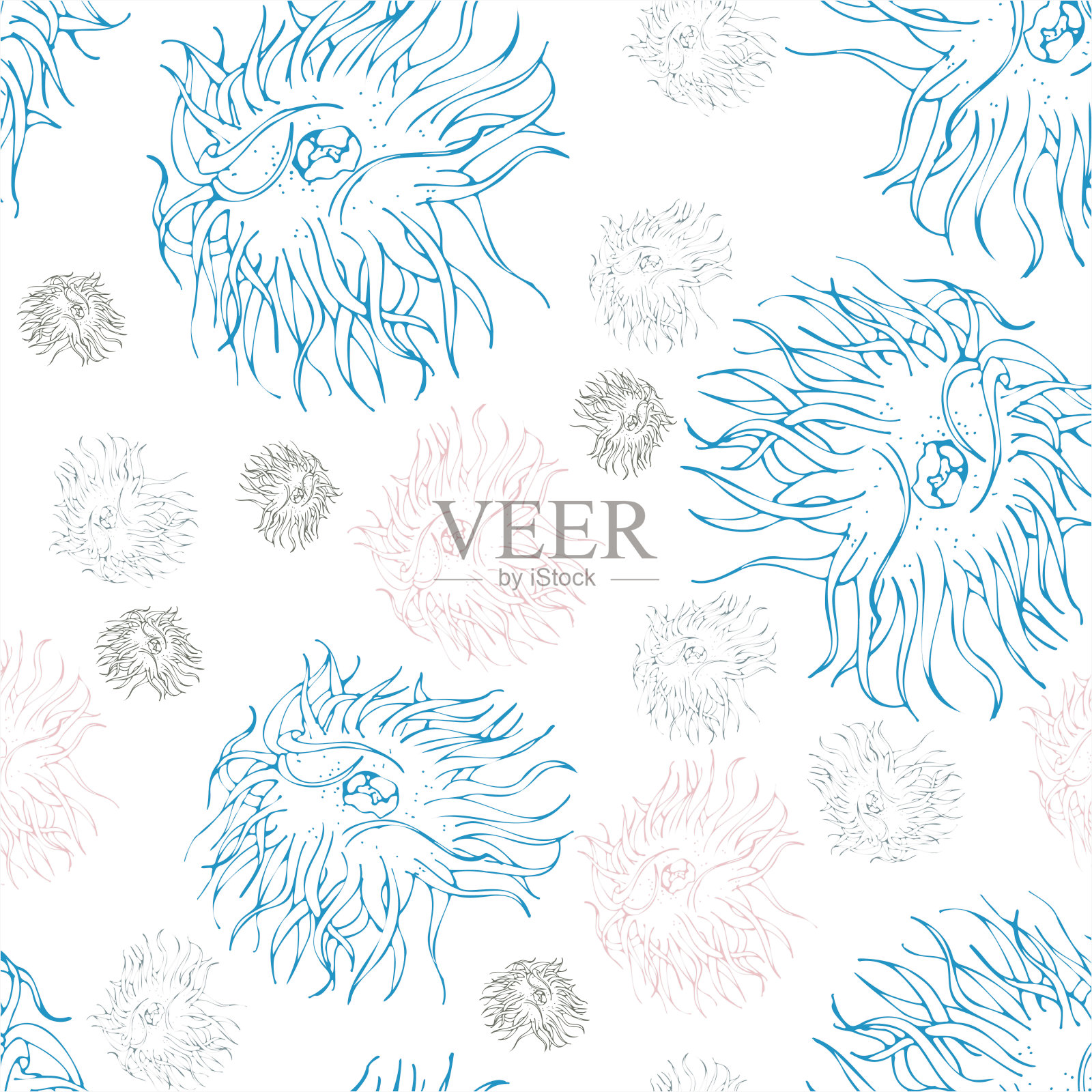 无缝图案与蓝色，灰色和粉红色柔和的颜色插画图片素材