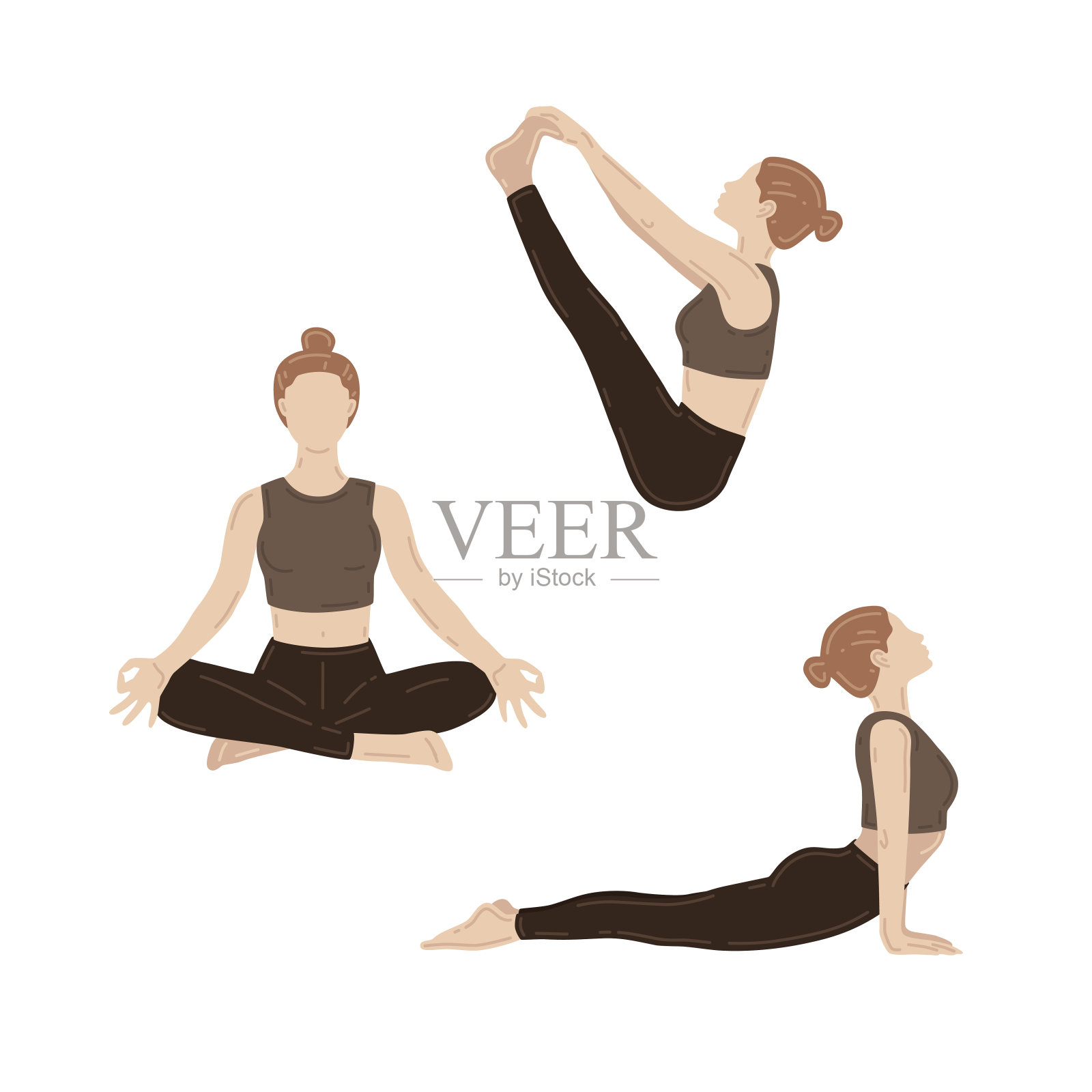 年轻苗条的女性在做瑜伽练习。矢量插图集插画图片素材