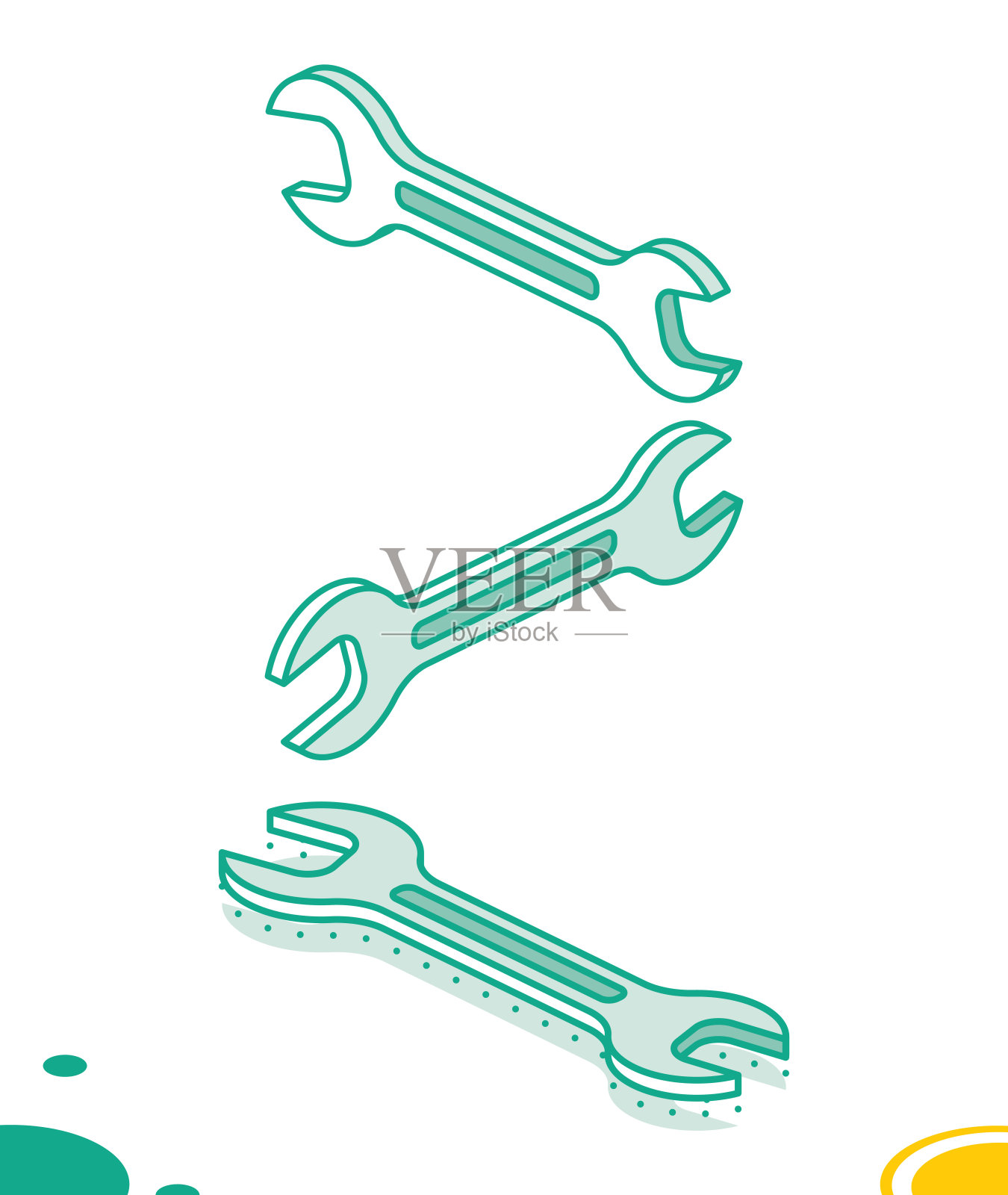 等距扳手图标孤立在白色上。矢量插图。扳手在大纲风格。插画图片素材