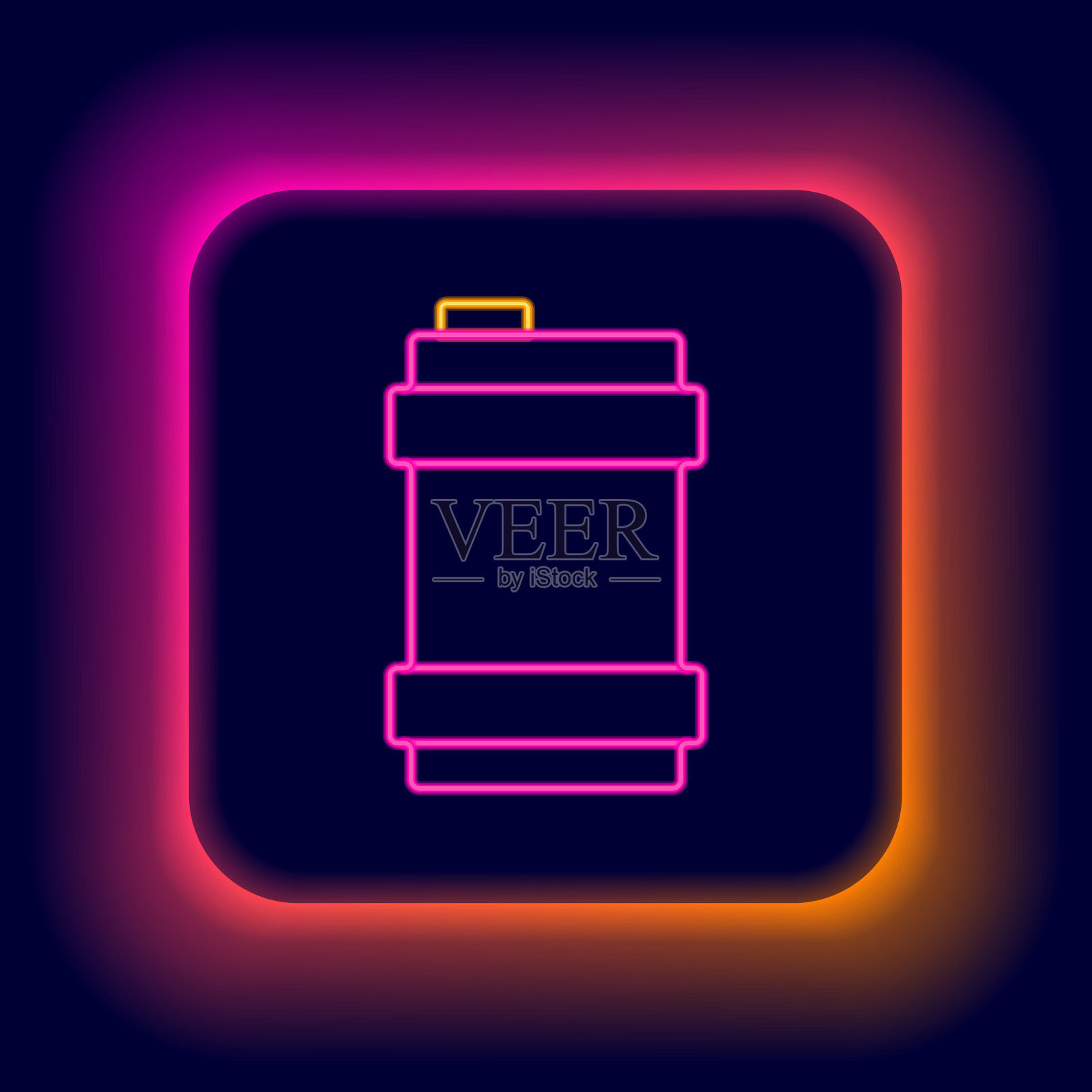 发光的霓虹灯线金属啤酒桶图标孤立在黑色背景上。色彩斑斓的轮廓的概念。向量插画图片素材