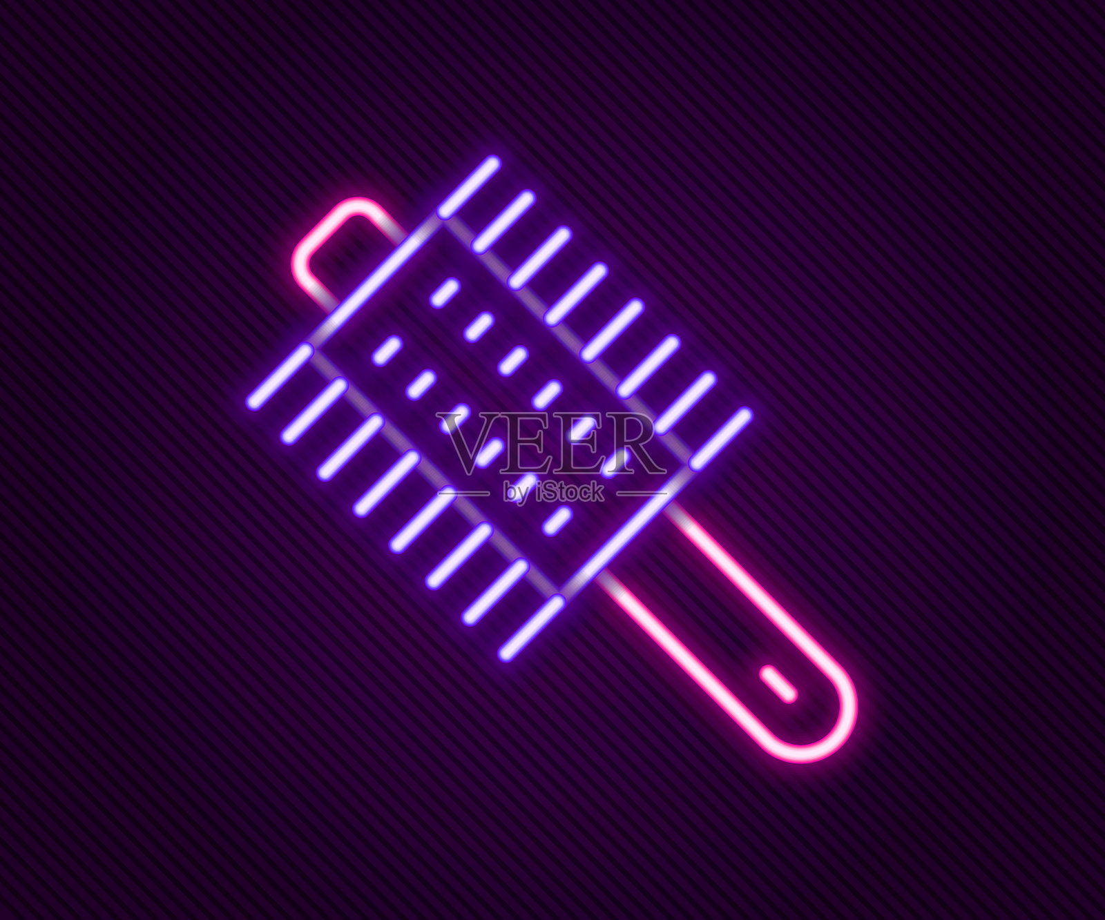 发光的霓虹灯线毛刷图标孤立在黑色背景。梳理头发的迹象。理发师的象征。色彩斑斓的轮廓的概念。向量插画图片素材