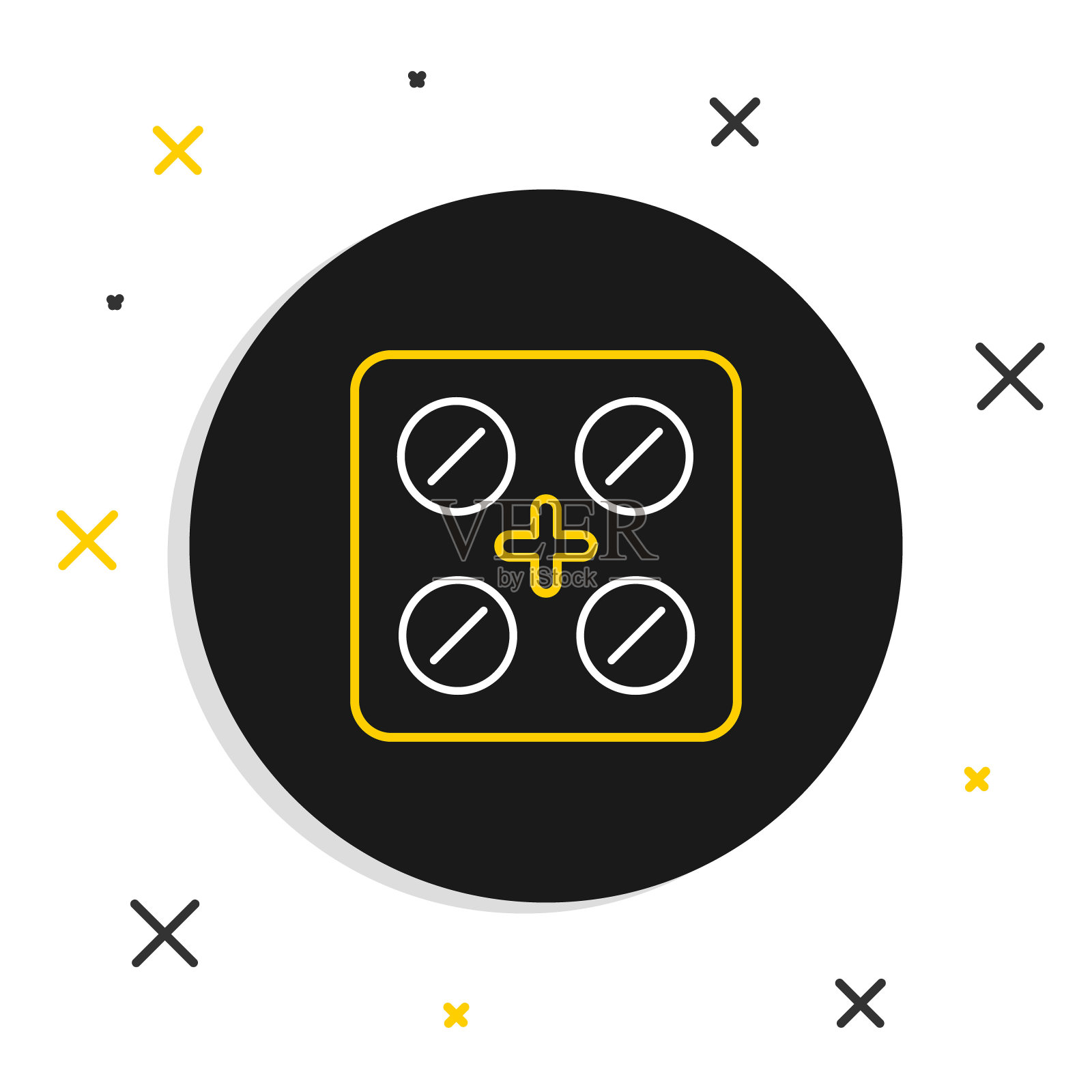 线药丸在吸塑包装图标孤立在白色背景上。药片、维生素、抗生素、阿司匹林等药品包装。色彩斑斓的轮廓的概念。向量图标素材