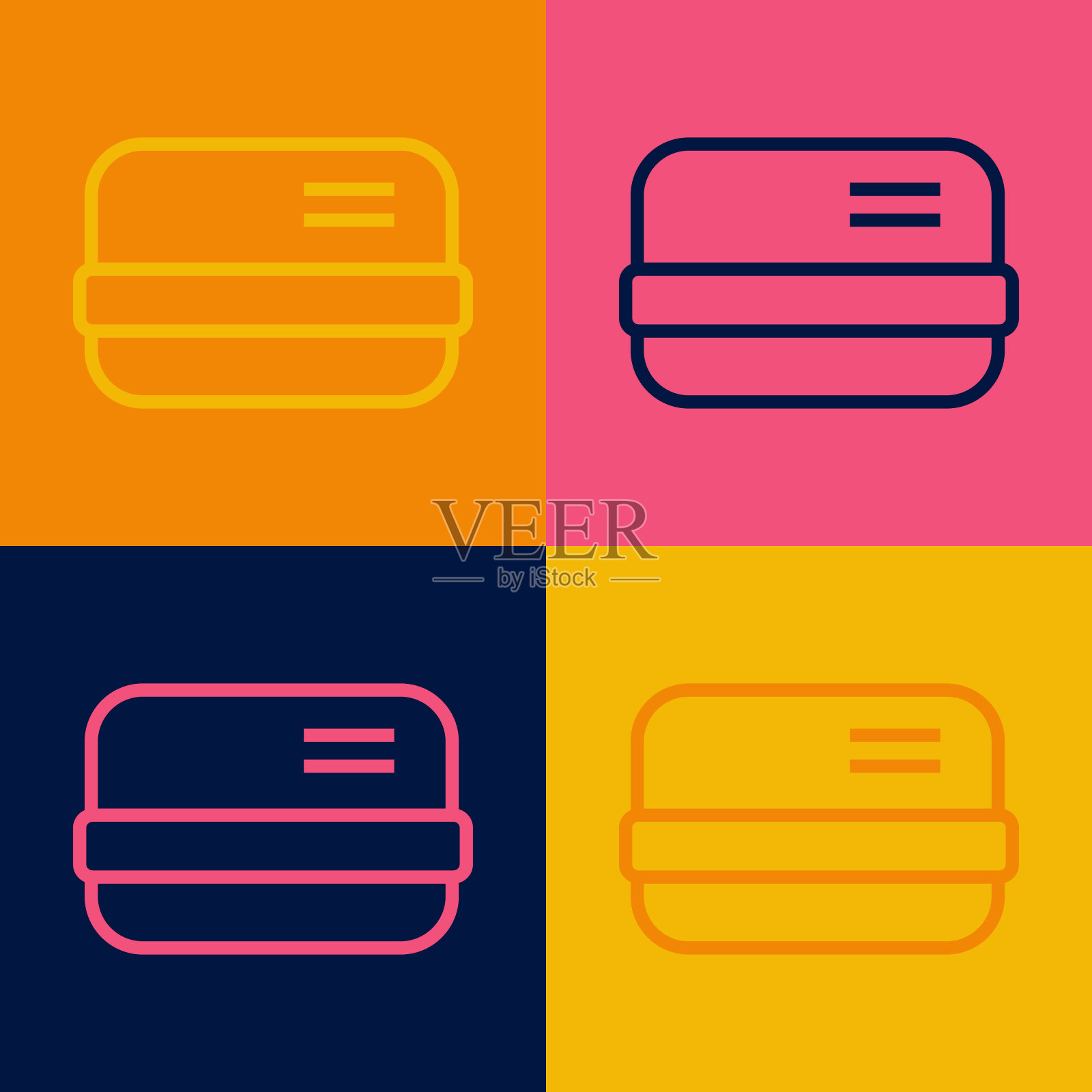 波普艺术线信用卡图标孤立的颜色背景。在线支付。取现。金融业务。购物的迹象。向量插画图片素材