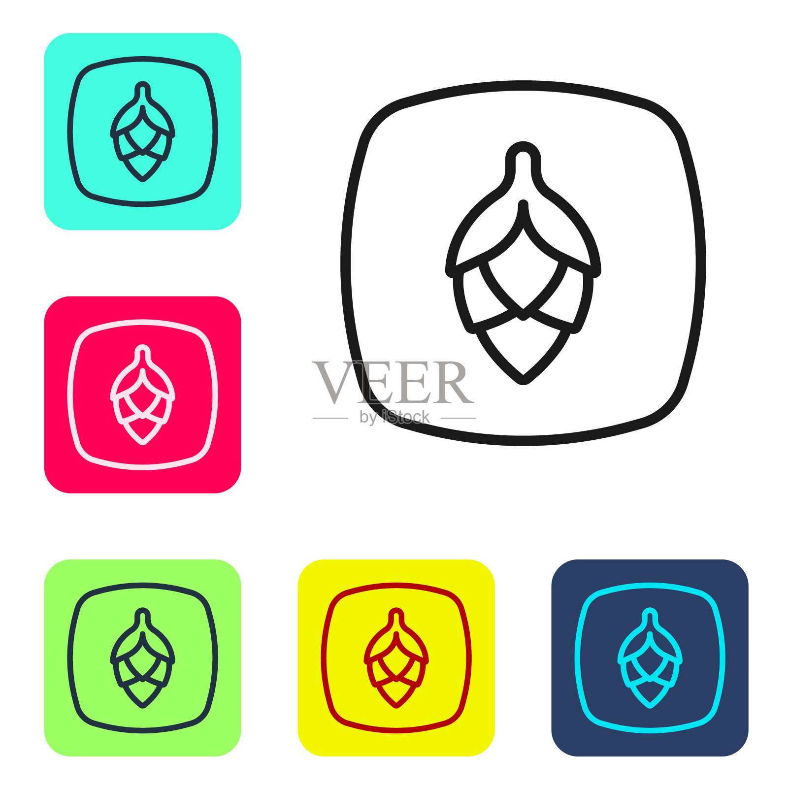 黑线跳图标孤立在白色背景上。设置彩色方块按钮图标。向量图标素材