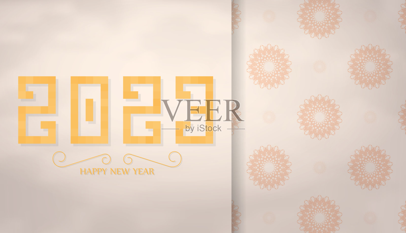 2023年新年快乐，米色图案贺卡。新年的主题。向量。插画图片素材