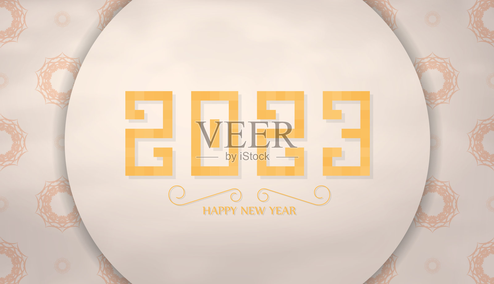 带图案的米色2023新年贺卡。排版模板。矢量图。插画图片素材