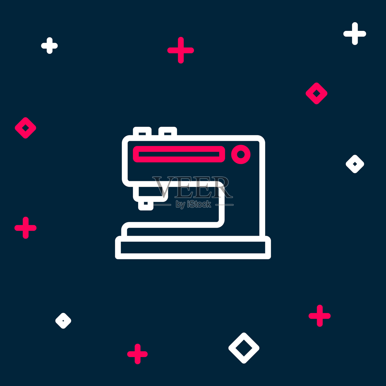 线缝纫机图标孤立在蓝色背景上。色彩斑斓的轮廓的概念。向量插画图片素材