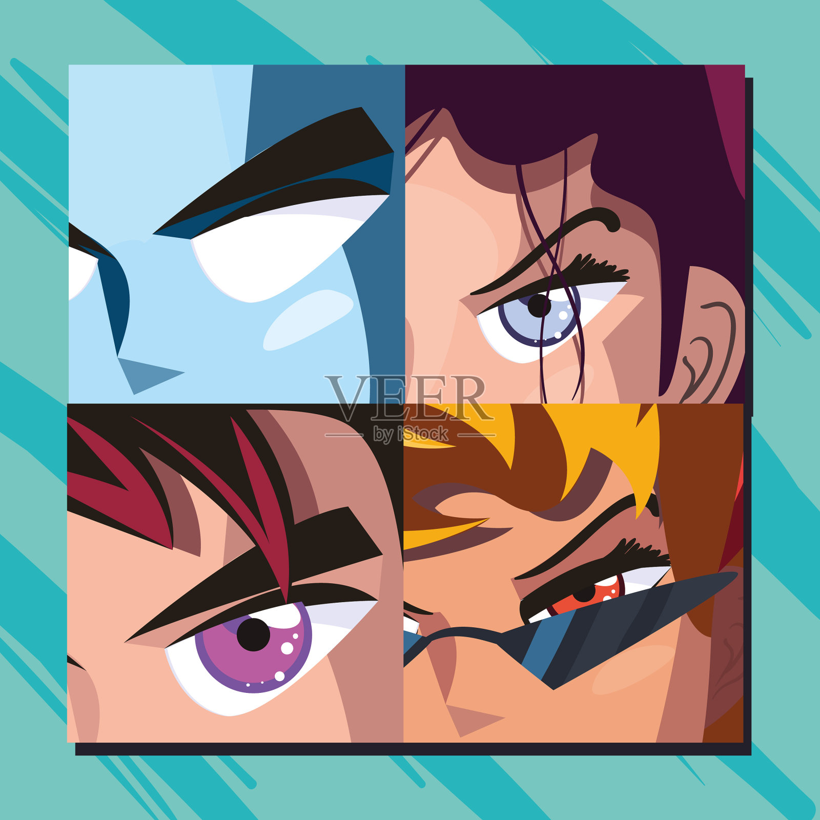 四个漫画人物框架插画图片素材