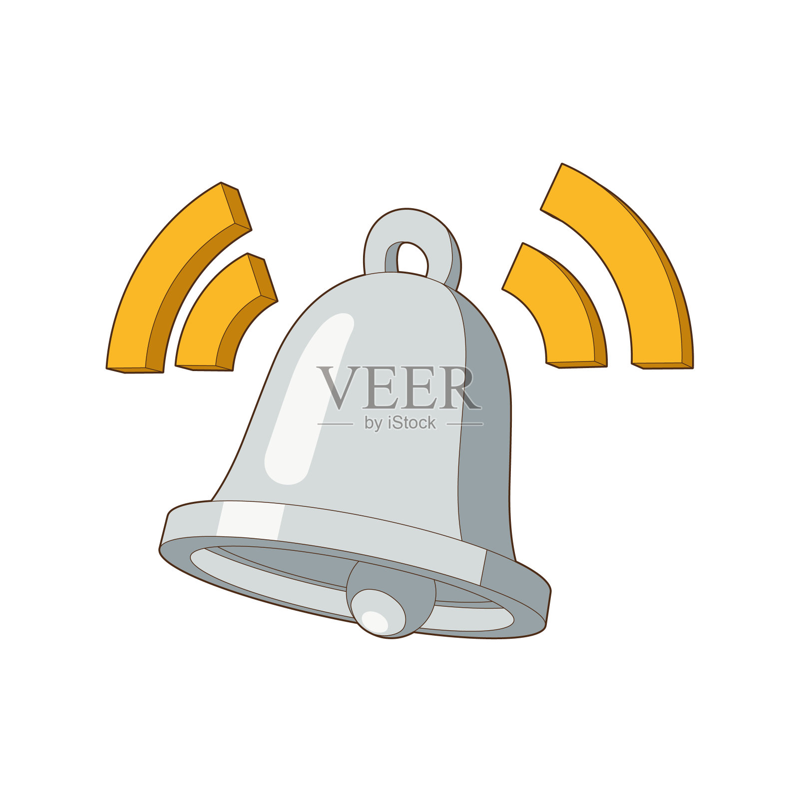 等距通知钟插图。立体的金色警铃正在摇晃，以提醒即将到来的日程安排。矢量图标图标素材