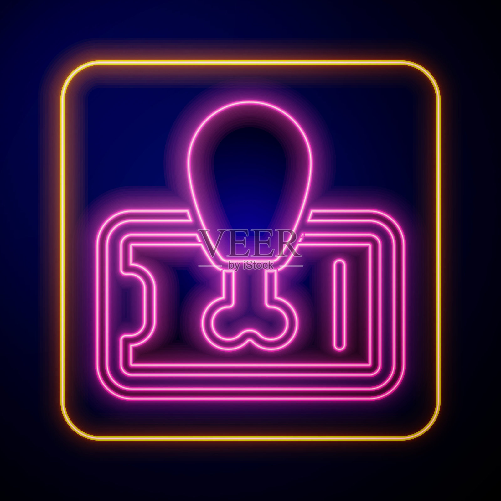 发光的霓虹灯食品订购移动图标孤立在黑色背景上。手机订购。餐厅送餐理念。向量图标素材