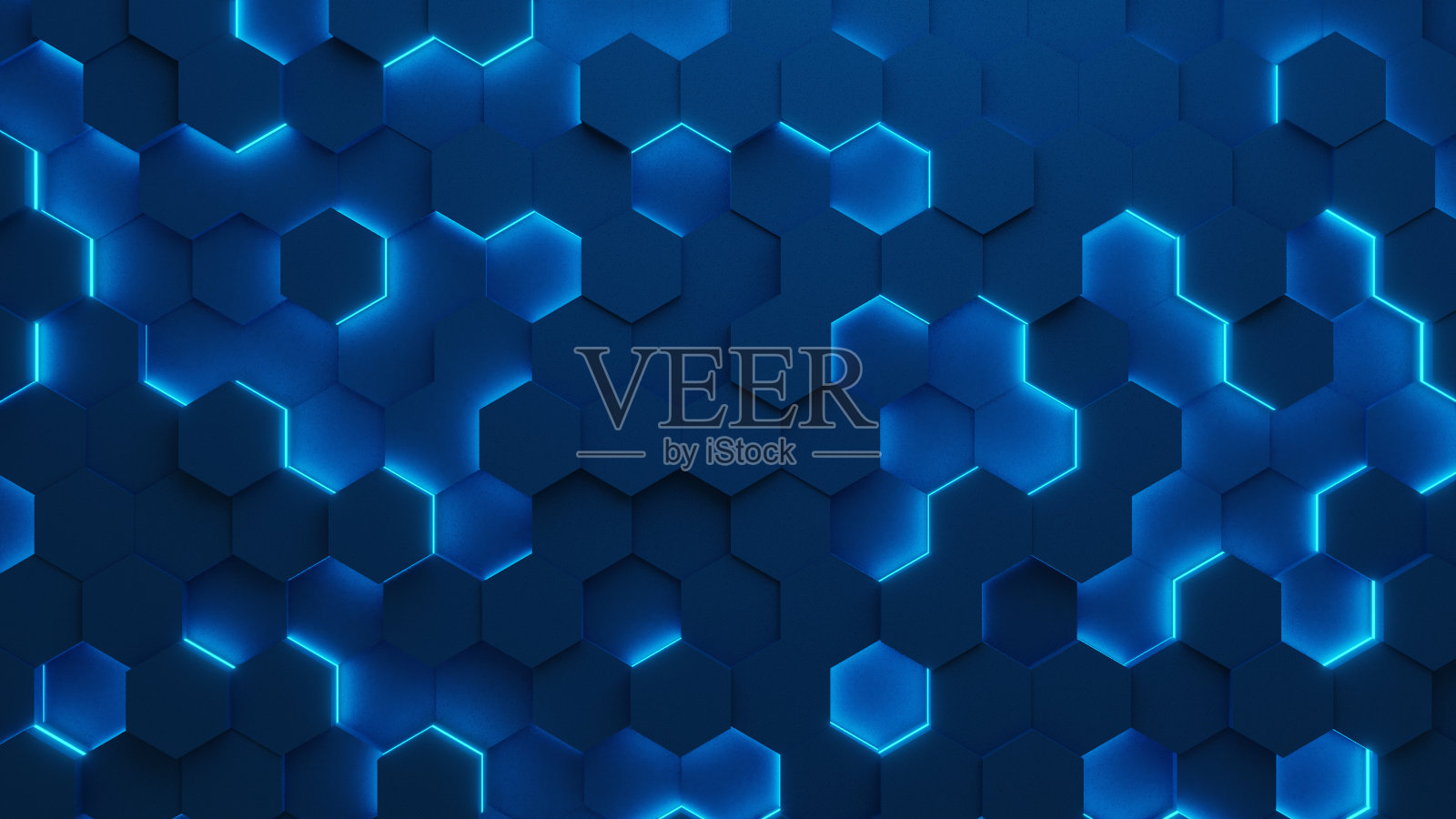 未来六边形形状蓝调的3D渲染照片摄影图片