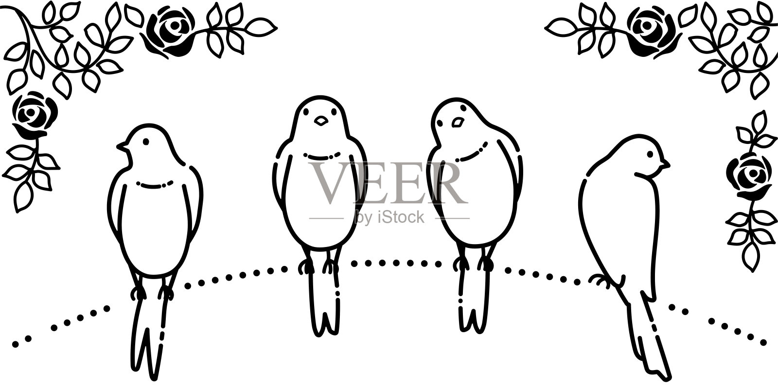 简单可爱的小鸟插图(单色线画)插画图片素材