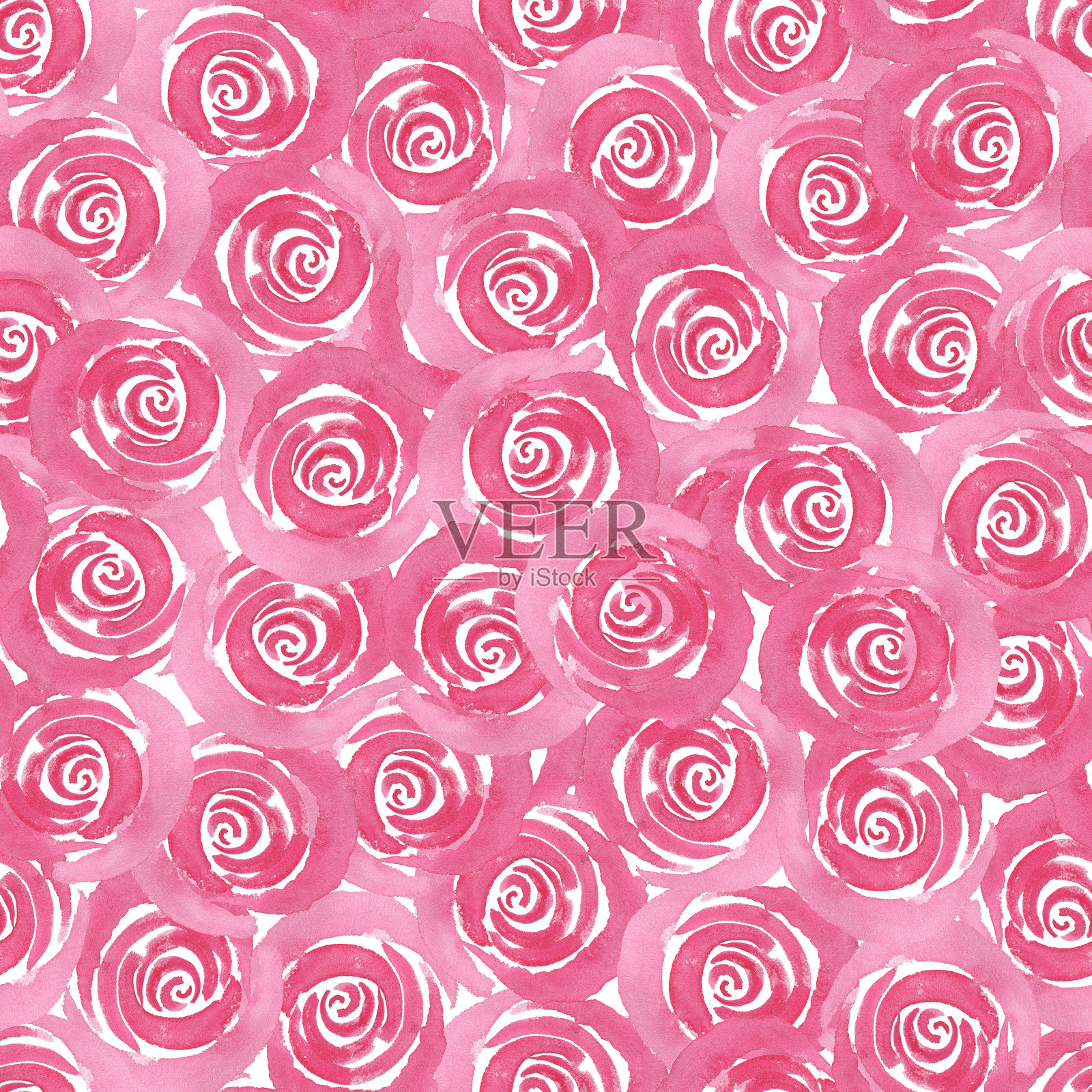 粉红色的玫瑰花水彩图案。无缝浪漫的背景卡，邀请，壁纸，纸。精致的粉色婚礼设计。情人节的艺术插画图片素材