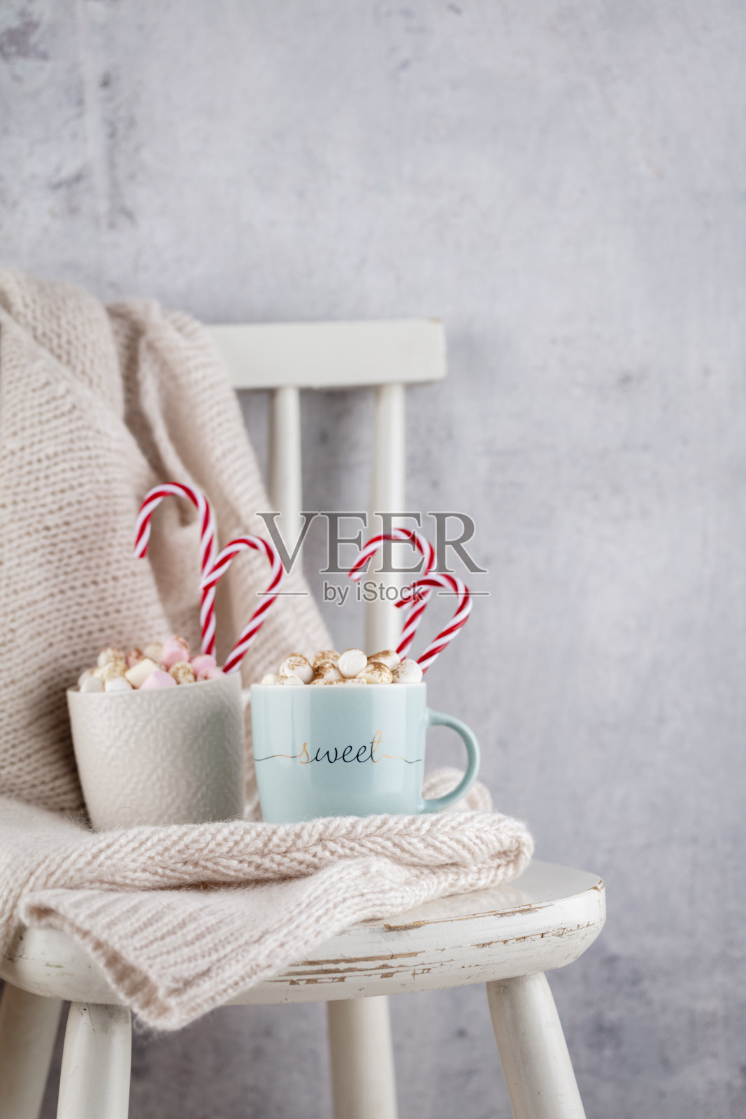 姜饼配热巧克力和圣诞拐杖糖。照片摄影图片