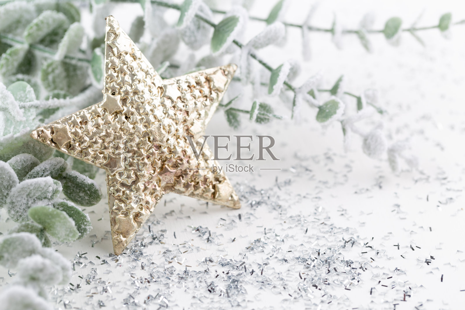 新年庆祝与圣诞背景，圣诞装饰俯视图。照片摄影图片