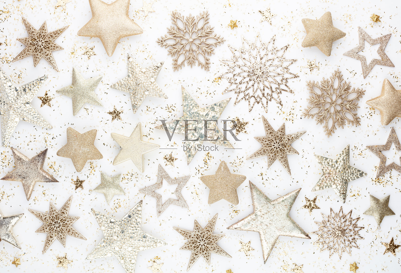 新年庆祝与圣诞背景，圣诞装饰俯视图。照片摄影图片