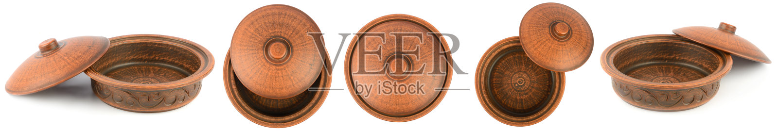 收集美丽的陶瓷罐与盖子，从不同的角度孤立在白色上照片摄影图片