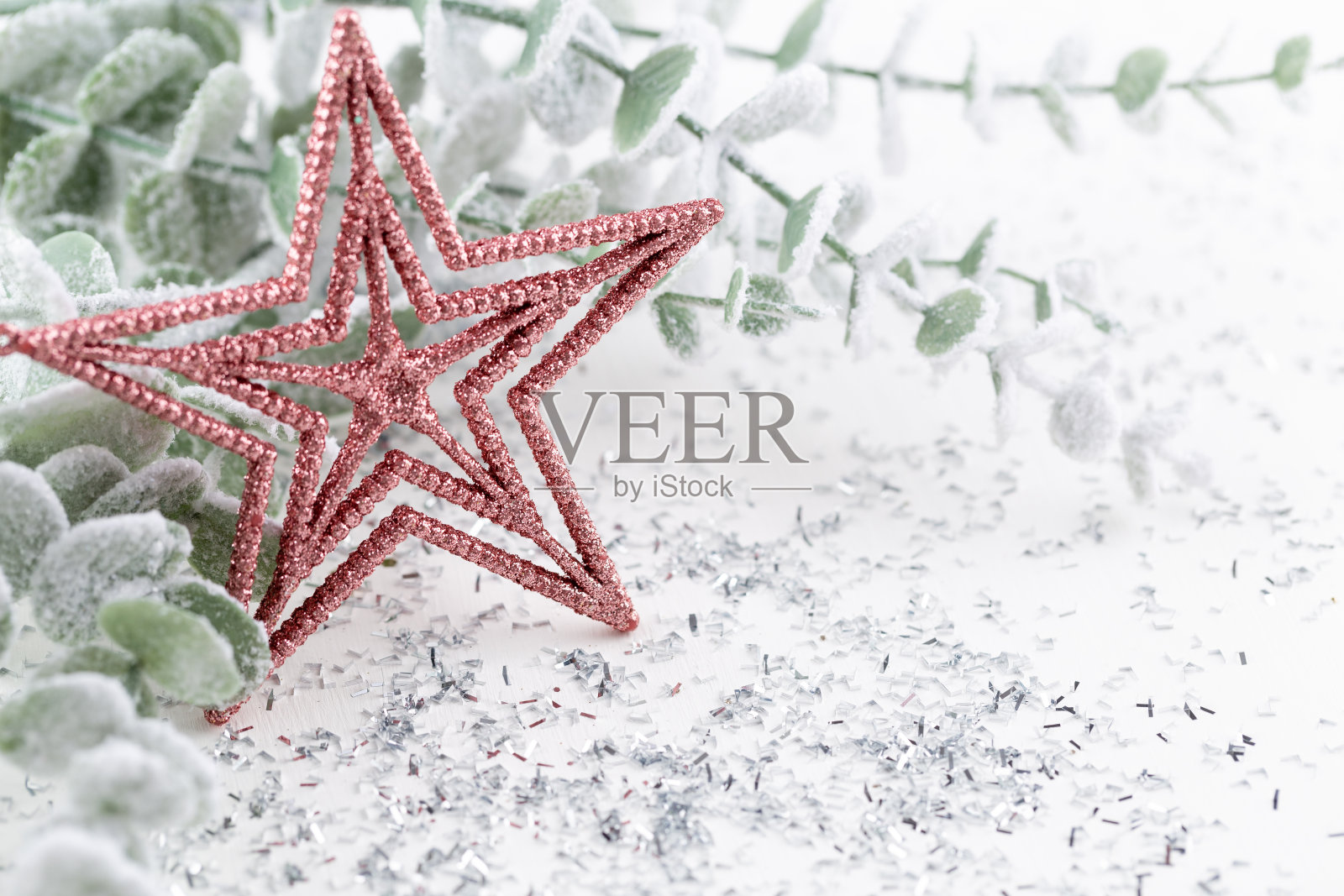 新年庆祝与圣诞背景，圣诞装饰俯视图。照片摄影图片