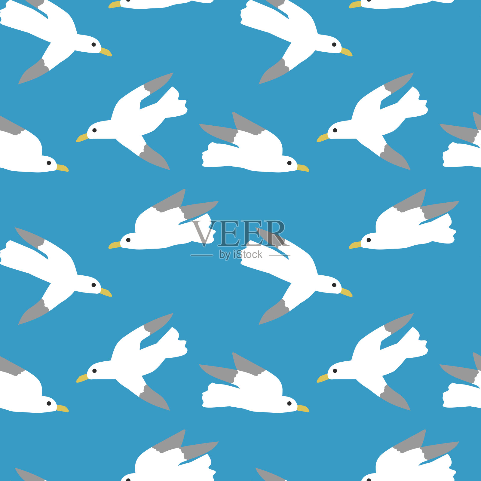 海鸥矢量平面无缝图案。背景墙纸，包装，包装，和背景。无尽的野生动物图案。插画图片素材