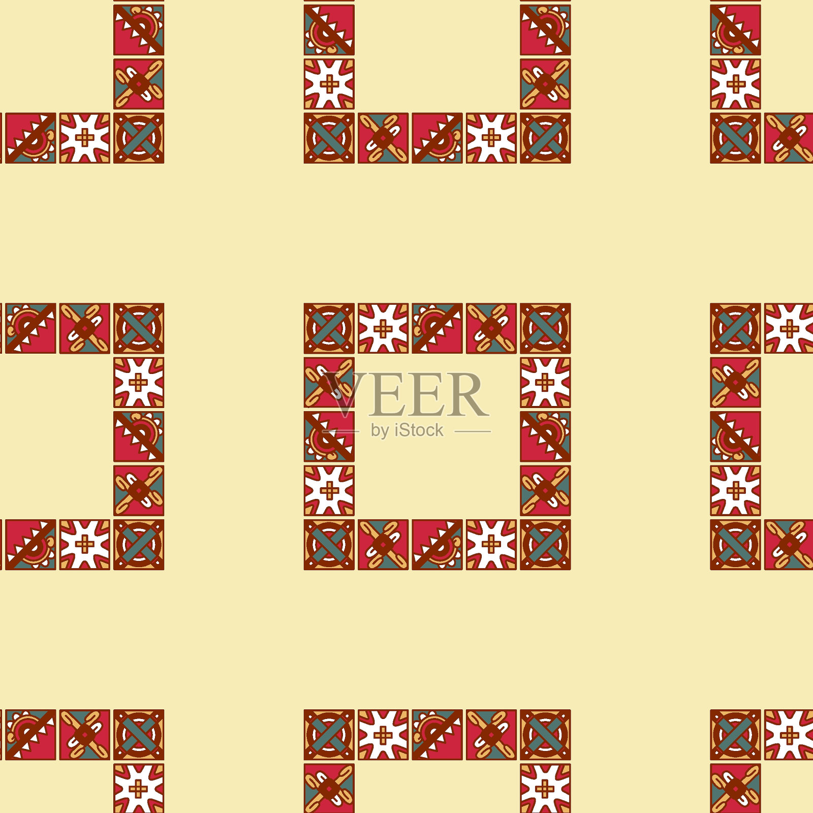 阿兹特克可可无缝图案设计。线的艺术风格。矢量插图。插画图片素材