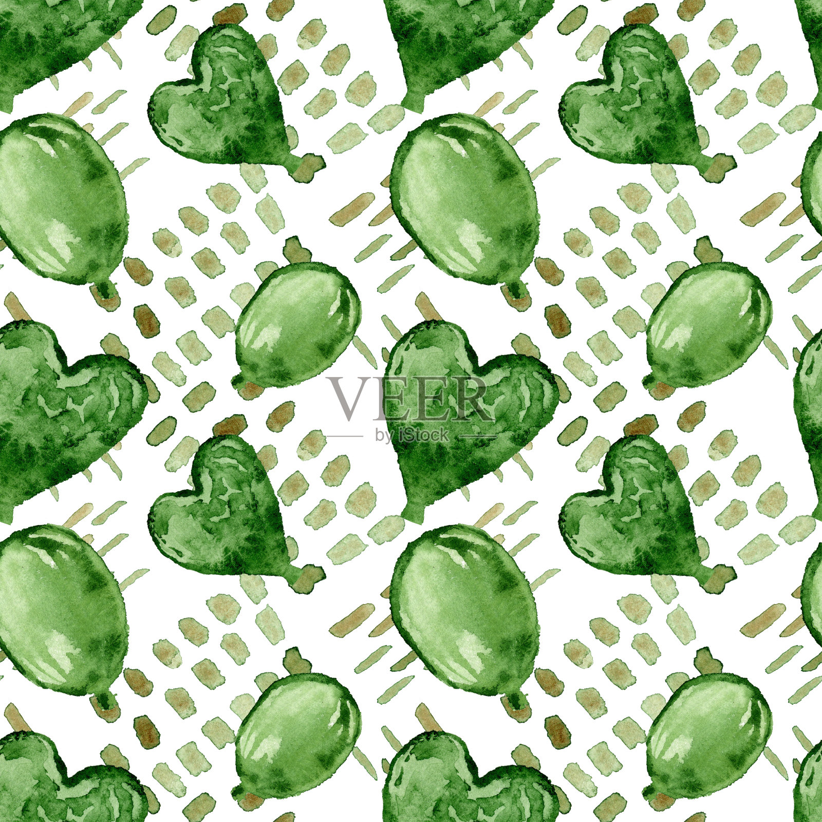 水彩气球和心形节日无缝图案。抽象元素图案背景。无尽的插图。插画图片素材