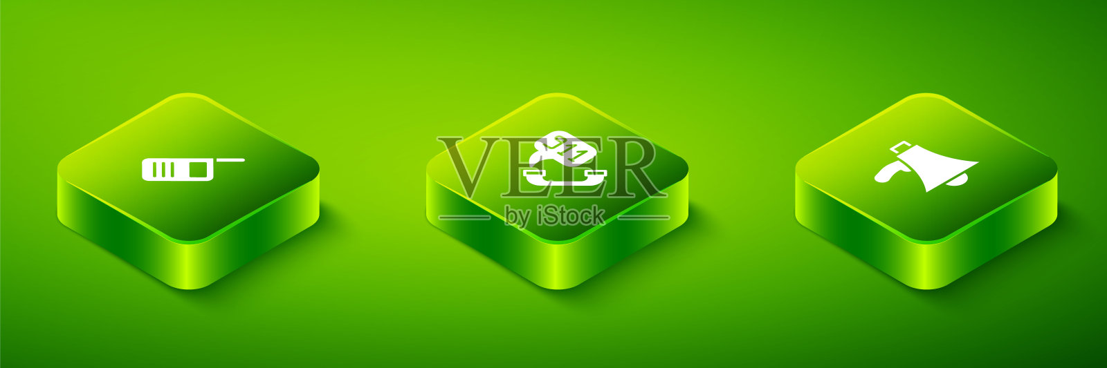 设置等距电话拨打911，扩音器和对讲机图标。向量图标素材