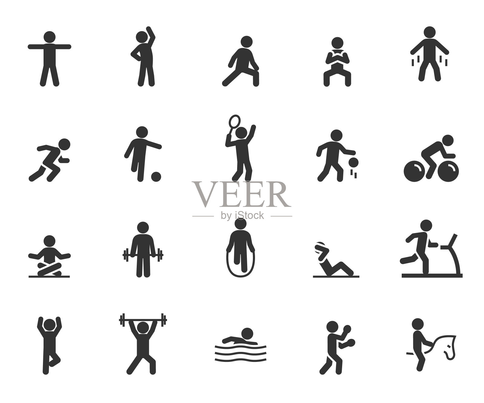 运动锻炼平面图标的向量集。像素完美。图标素材