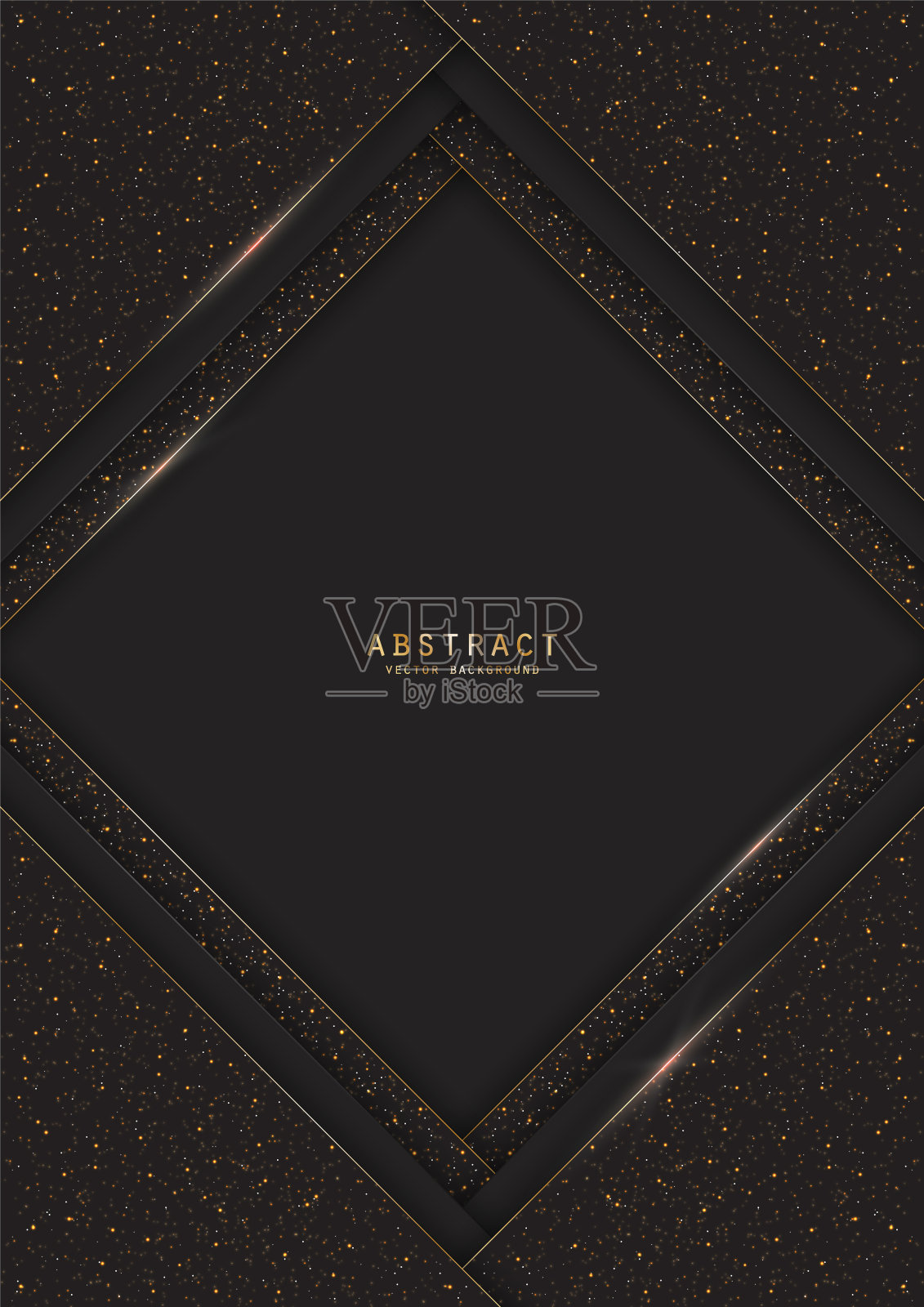 向量黑色豪华分层背景与闪亮的闪光，闪光，优雅的金色边框和复制空间。高级装饰庆祝邀请，小册子，笔记本或卡片的设计模板插画图片素材