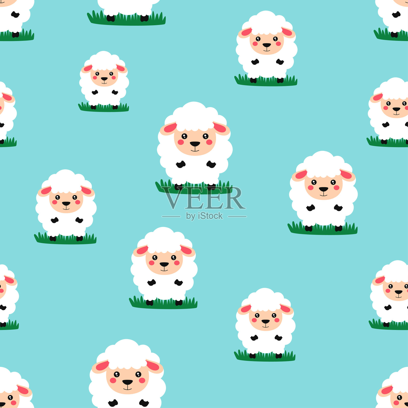 无缝图案与卡通羊，矢量插图插画图片素材