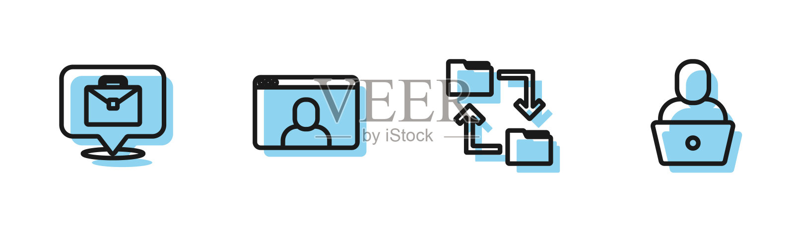 设置“云存储文件夹”、“在线办公”、“视频会议”、“自由职业者”图标。向量图标素材