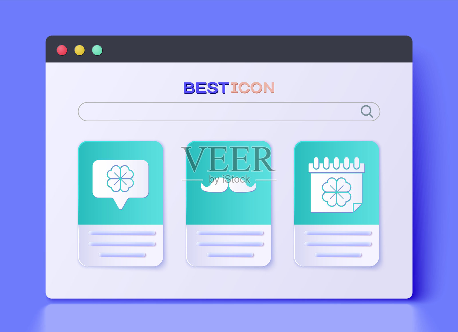 设置胡子，四叶三叶草在讲话气泡和圣帕特里克日日历图标。向量图标素材