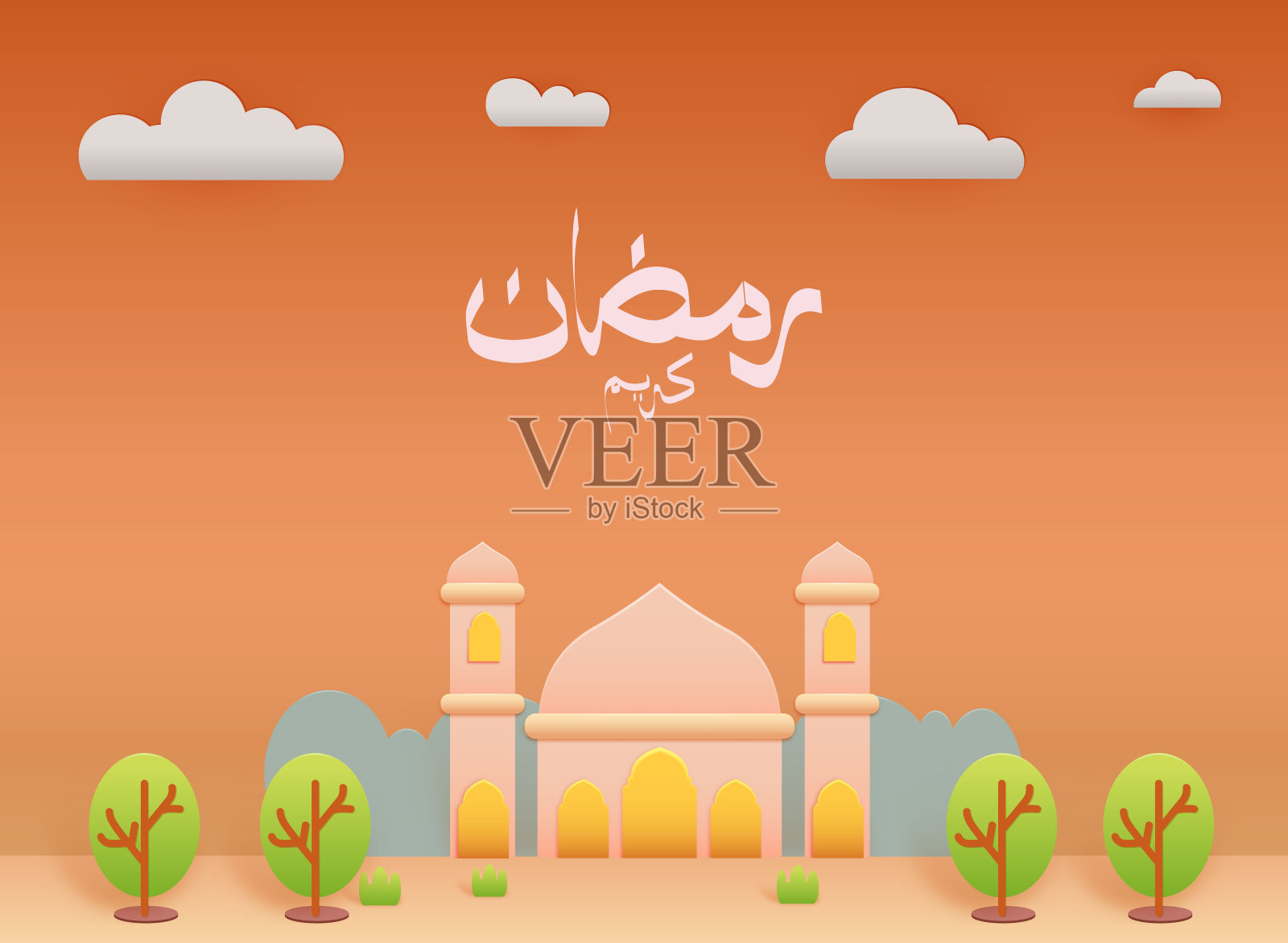 伊斯兰斋月插画模板背景的3d效果。斋月的横幅插画图片素材