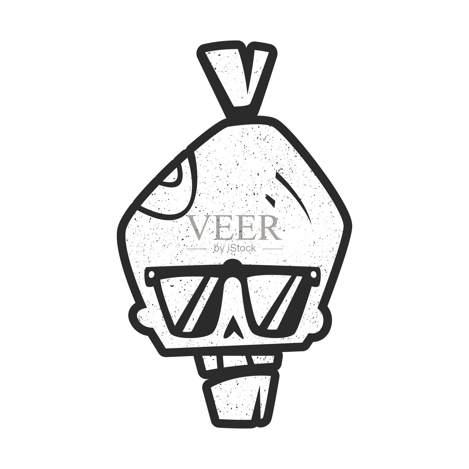 酷酷时尚的黑白骷髅摇滚剪影，莫霍克发型，戴眼镜。设计纹身，朋克摇滚风格插画图片素材