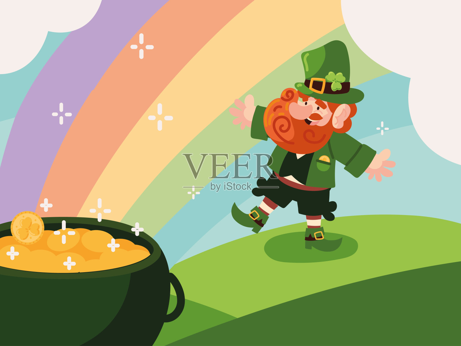 妖精的彩虹和宝藏插画图片素材