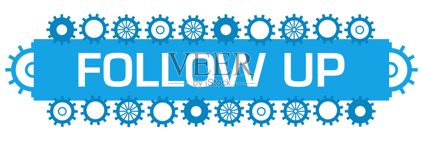 蓝色齿轮方块与文字跟进插画图片素材