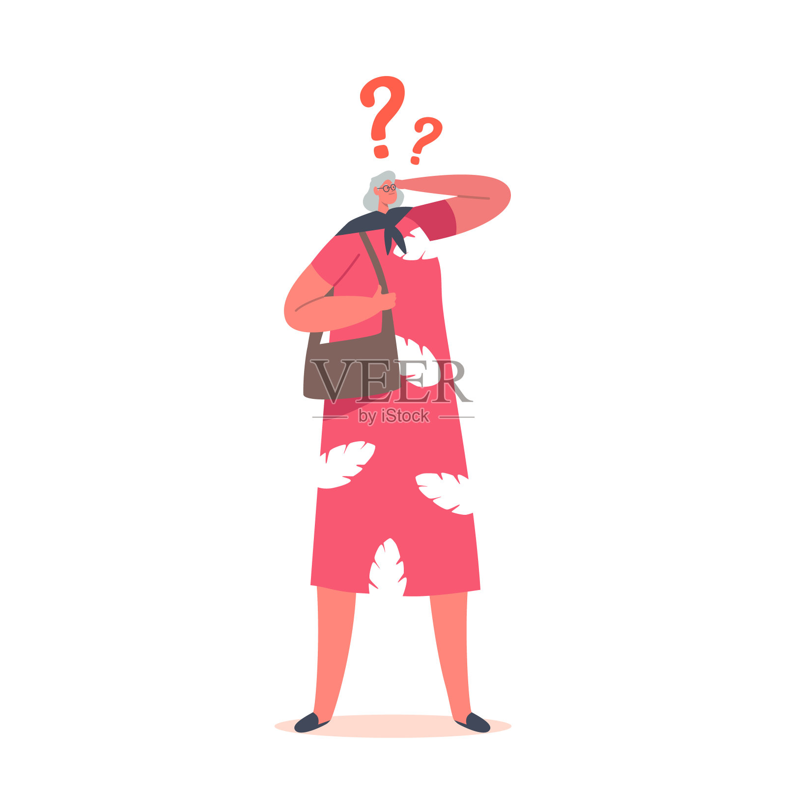 衰老，记忆丧失概念。老年成熟女性性格患有脑部疾病。阿尔茨海默病病人插画图片素材