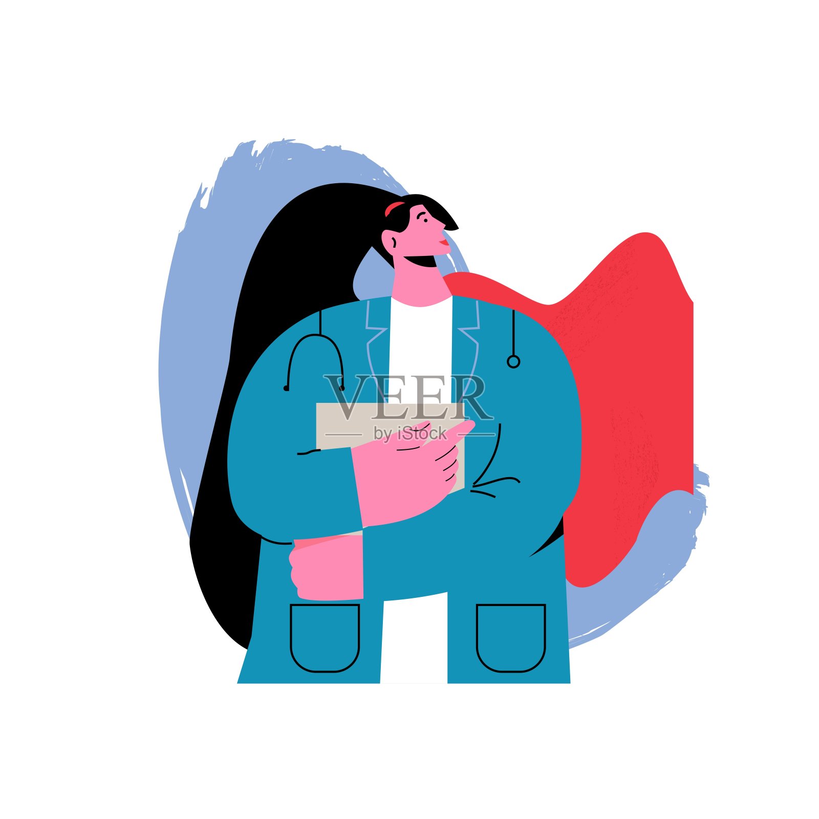 勇敢的女医生超级英雄，女护士超级英雄穿着英雄披风。医学角色，医疗超级英雄在前线概念矢量插图插画图片素材