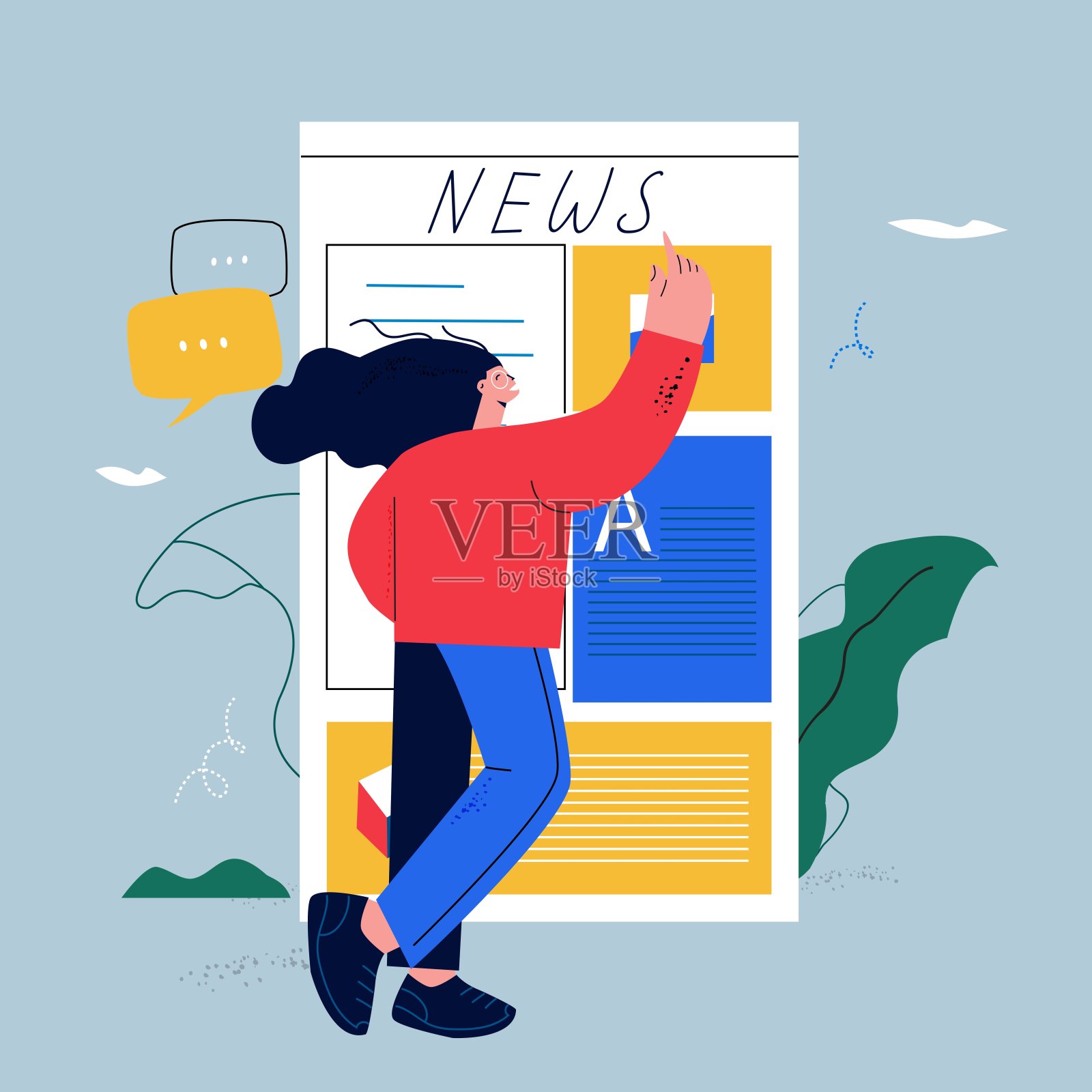 在线新闻内容，标题，新闻更新，新闻网站，电子报纸平面矢量插图。新闻网页，活动信息，事件，公司公告和信息插画图片素材