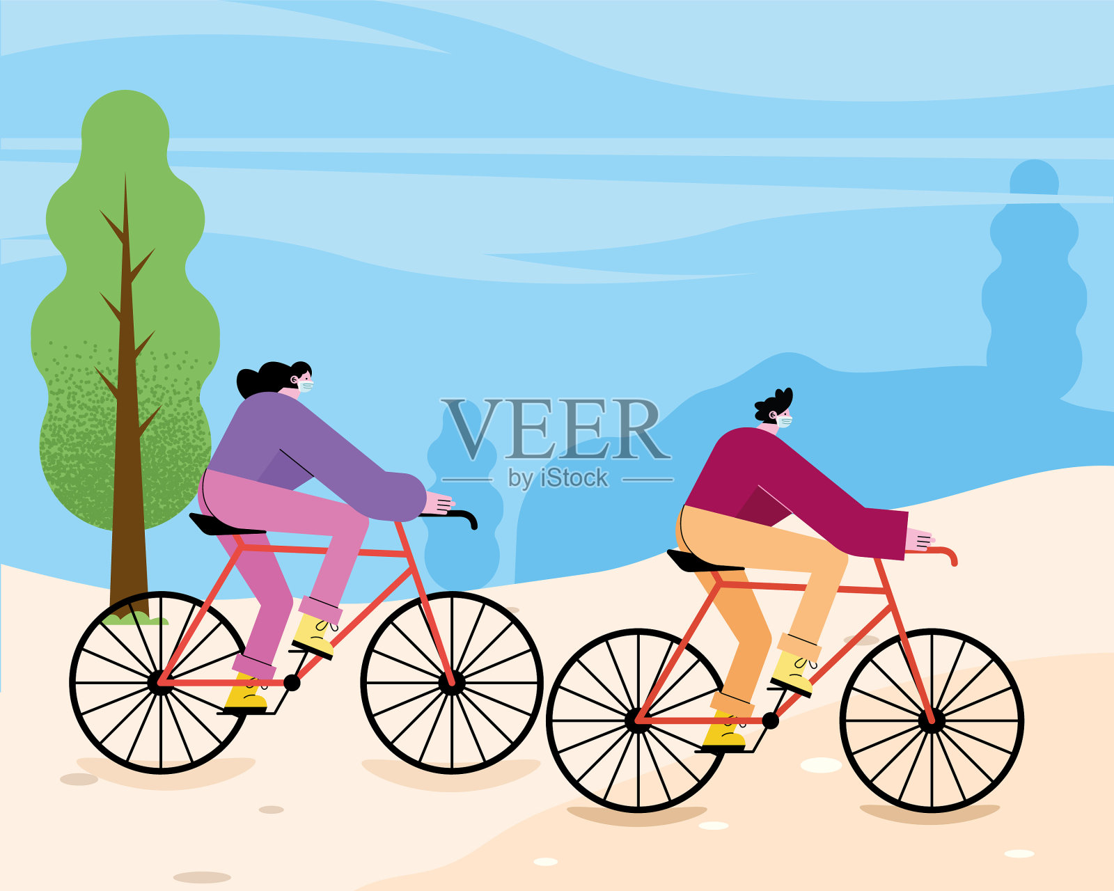 人们骑自行车插画图片素材