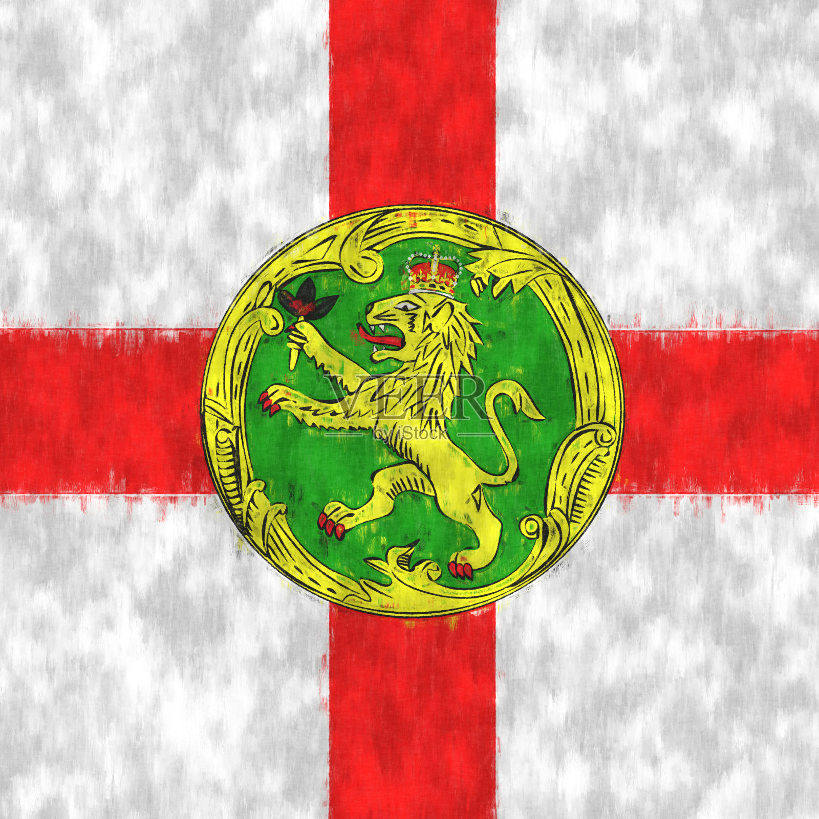 奥尔德尼油画。奥尔德尼徽标绘画画布。绘有国家国旗的图画。照片摄影图片