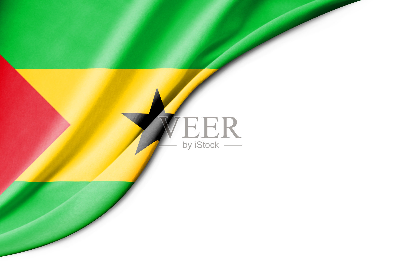 圣多美和普林西比旗。3 d演示。与白色背景空间的文本。照片摄影图片