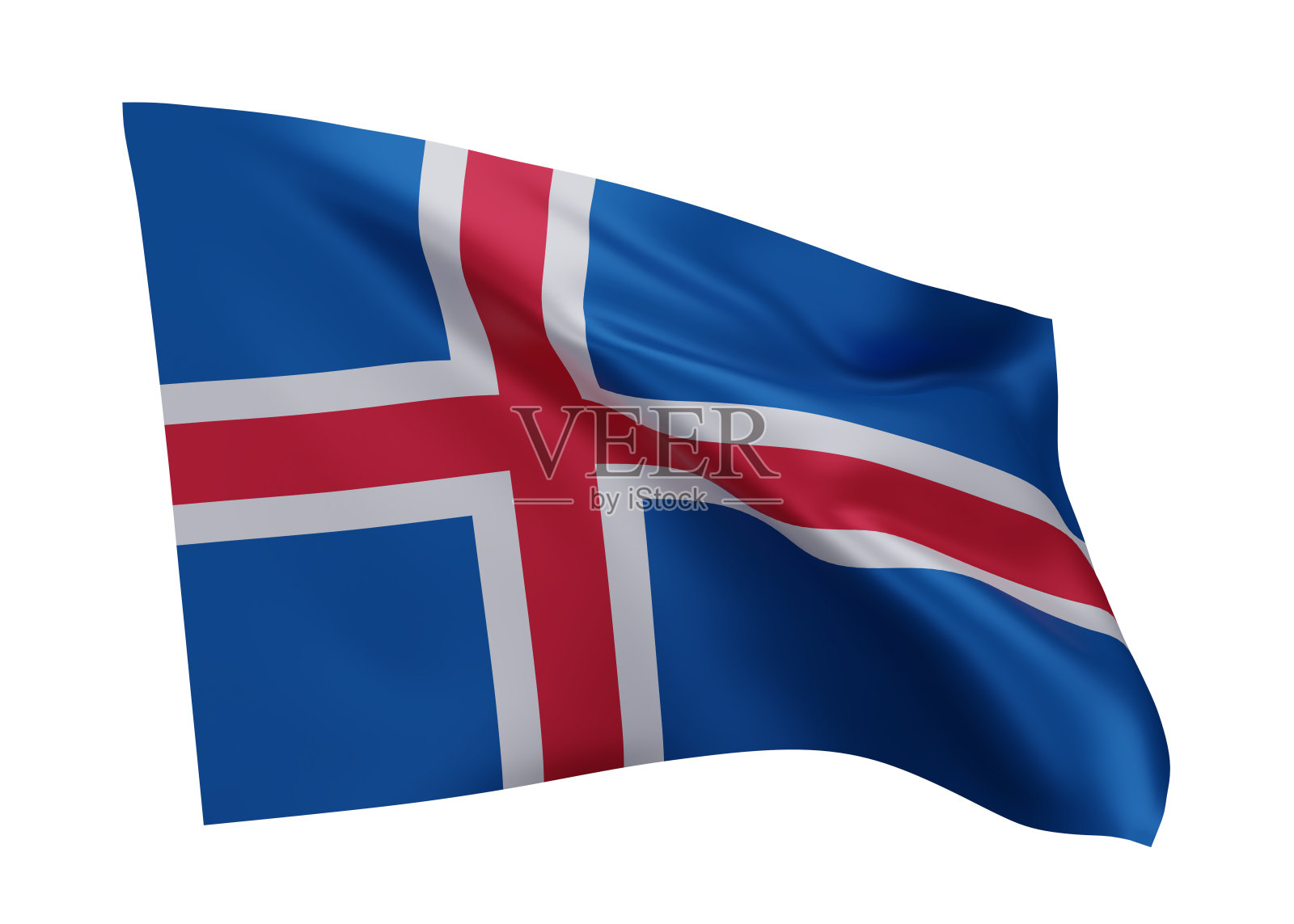 3d冰岛国旗孤立在白色背景下。3 d渲染。照片摄影图片