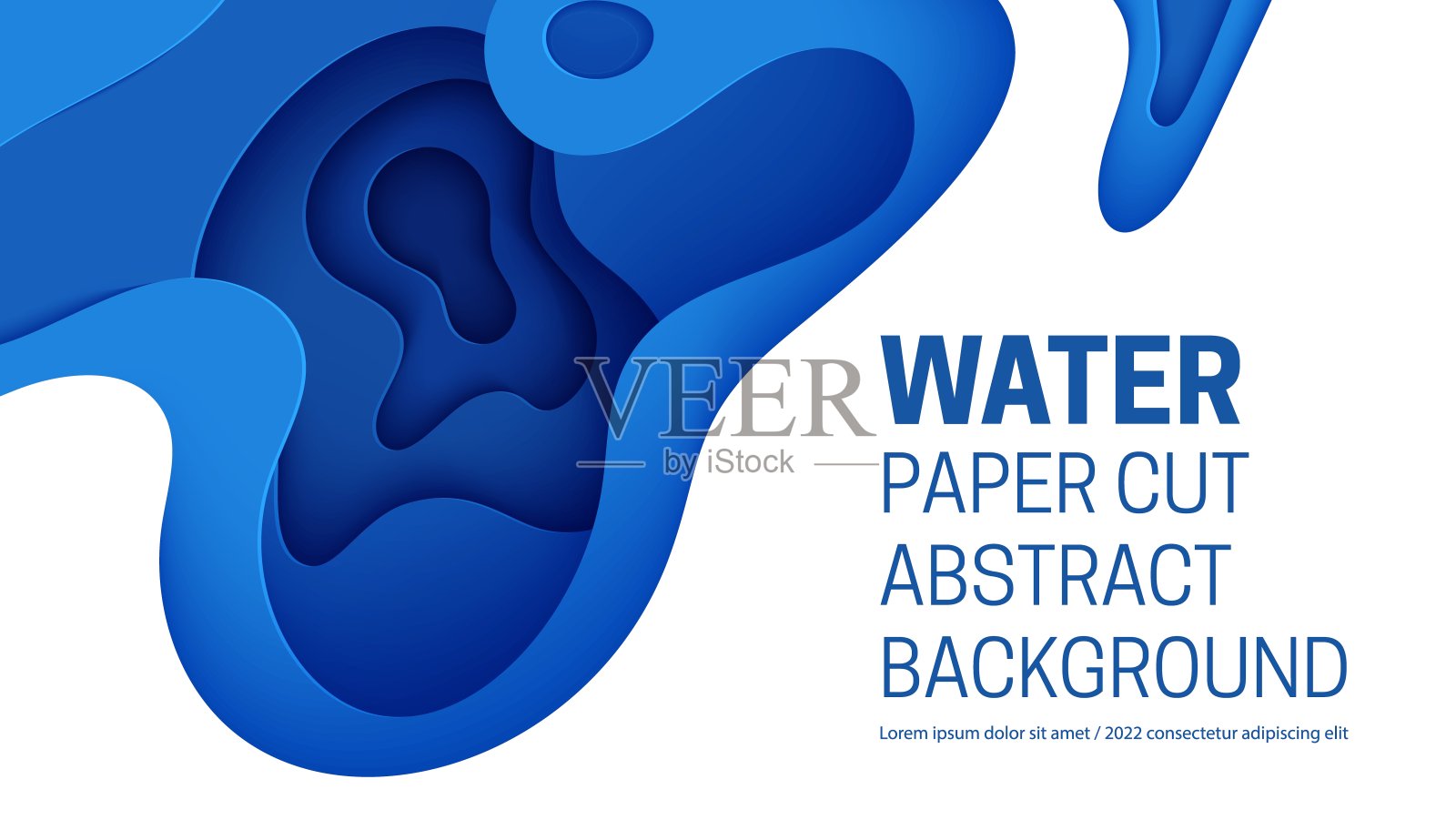 抽象的背景与水波剪纸风格。3d壁纸与削减深波现代封面。蓝色图层与平滑阴影剪纸艺术。矢量插图，折纸形状设计元素图片