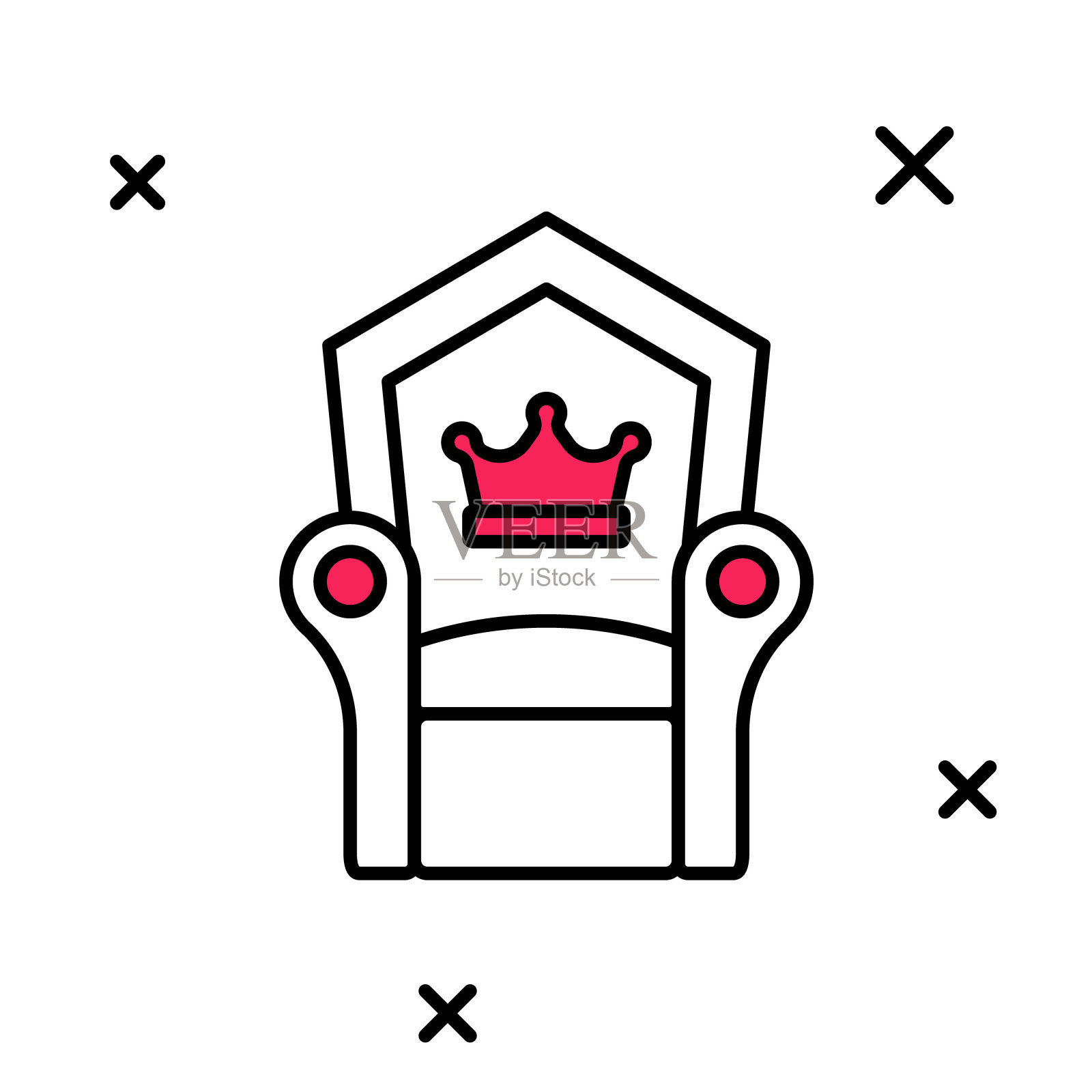 填充轮廓中世纪的王座图标孤立在白色背景上。向量插画图片素材