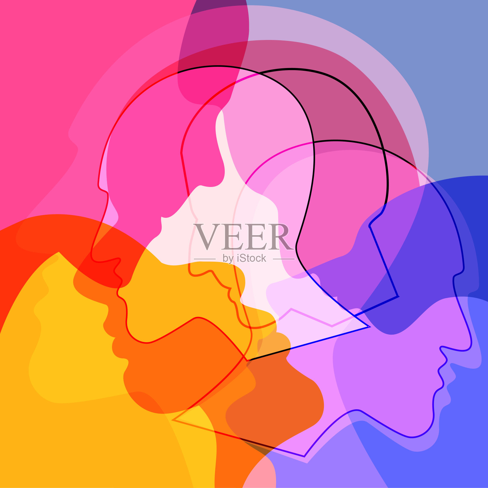 人在沟通、讨论中面对。人们在一起聊天。插画图片素材